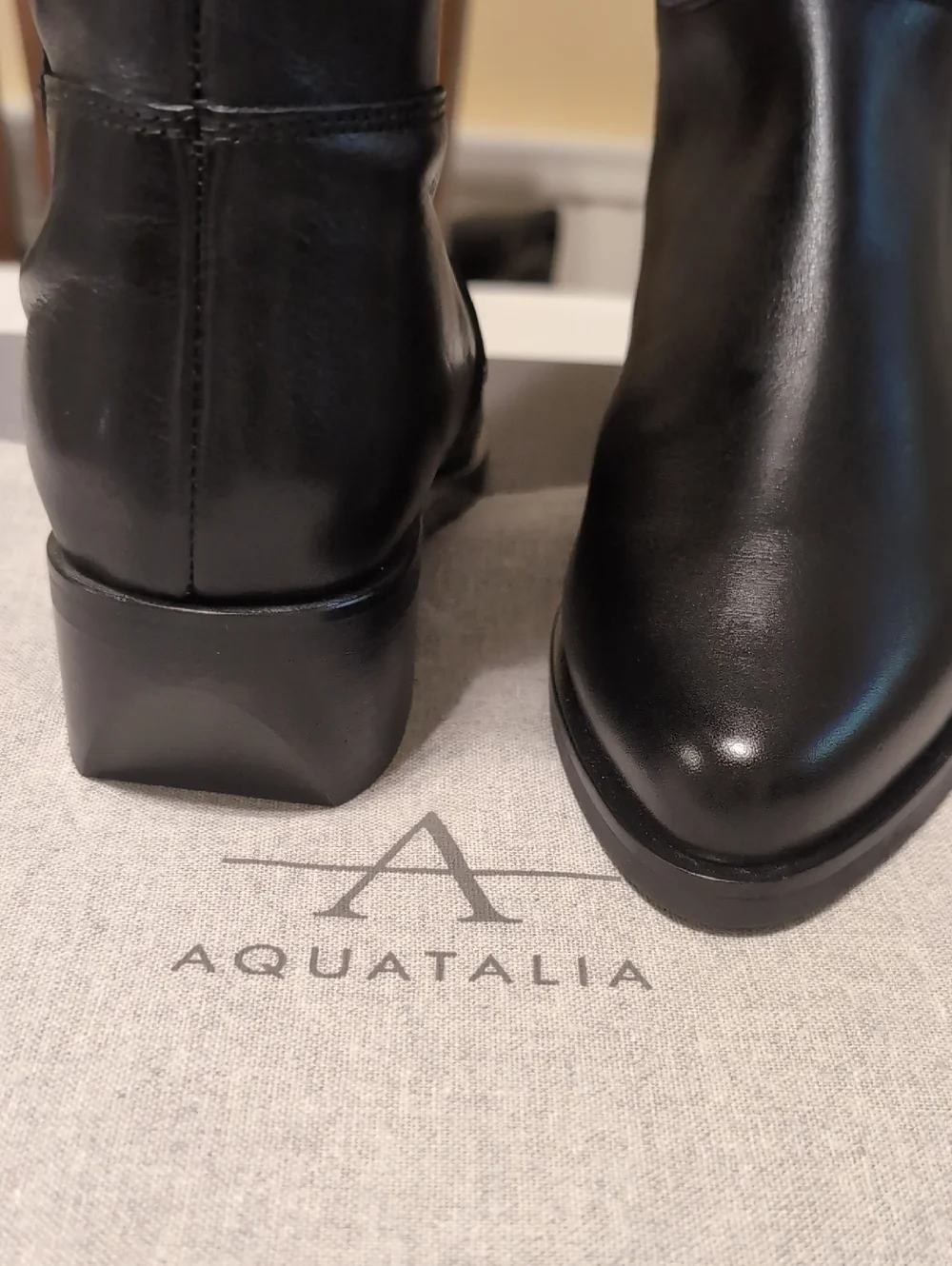 Aquatalia Black Leather Over-the-Knee Boots with Silver Side Zip
